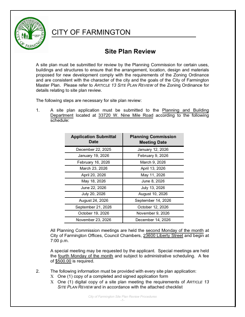First page of the Site Plan Review Application