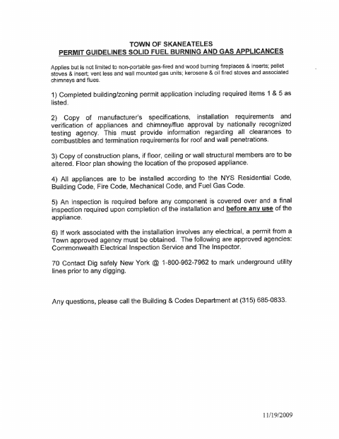 First page of the Heat Producing Appliances Permit Application