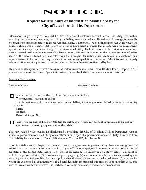 First page of the Utility Disclosure Form