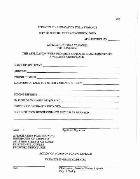 First page of the Zoning Variance Application