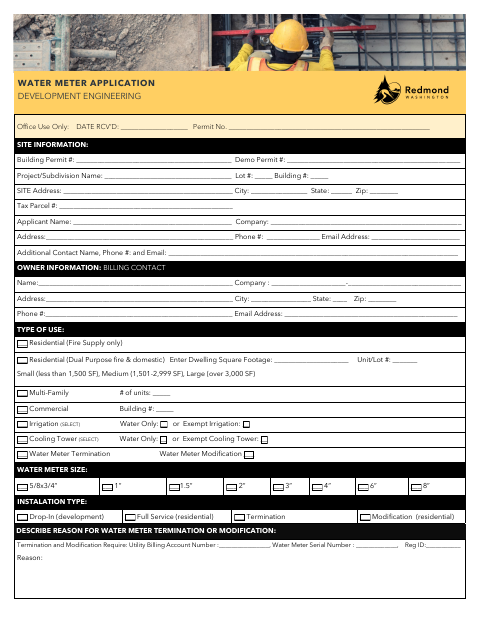 First page of the Water Meter Application