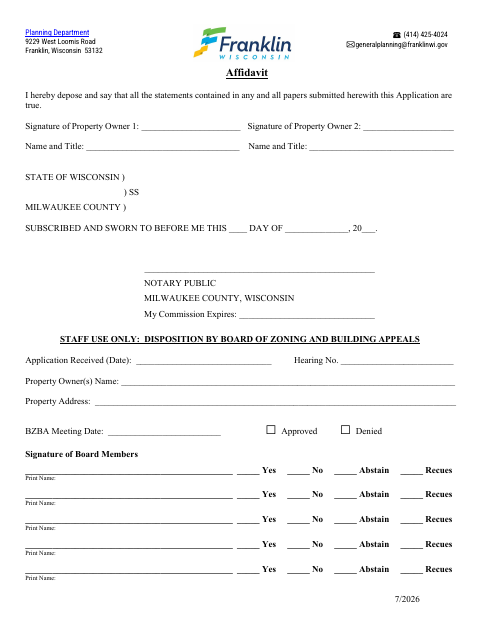 First page of the Planning Affidavit