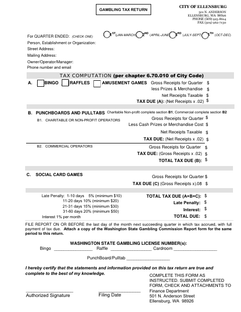 First page of the Gambling Tax Return