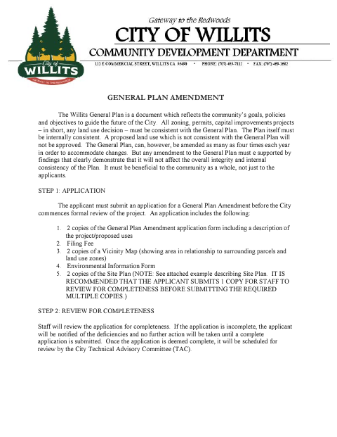 First page of the General Plan Amendment Application