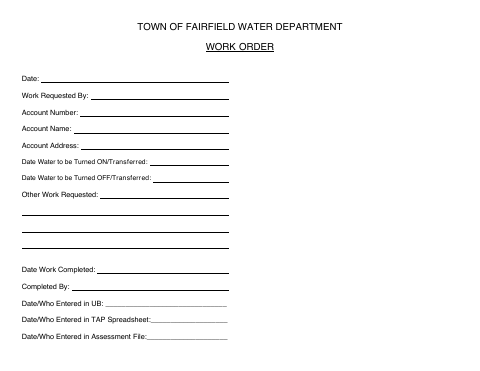 First page of the Water Service Work Order Request