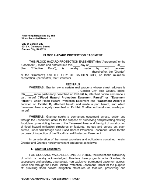 First page of the Flood Hazard Protection Easement