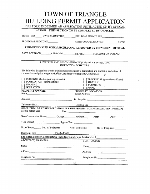 First page of the Building Permit Application