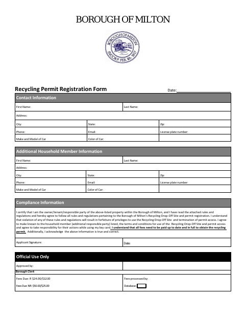 First page of the Recycling Permit Registration Form