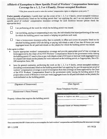 First page of the Workers’ Compensation Exemption Affidavit