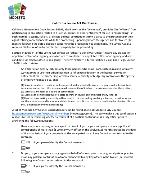First page of the California Levine Act Disclosure