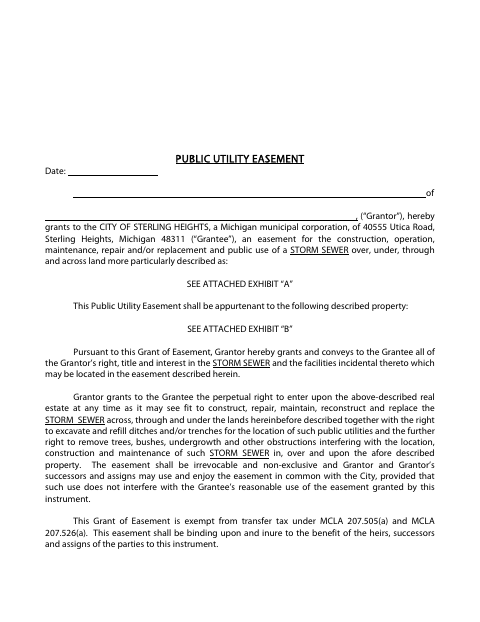 First page of the Storm Sewer Easement