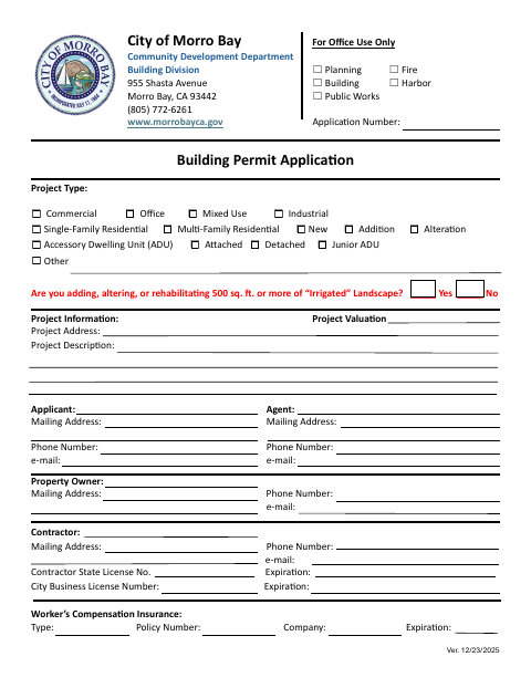 First page of the Building Permit Application