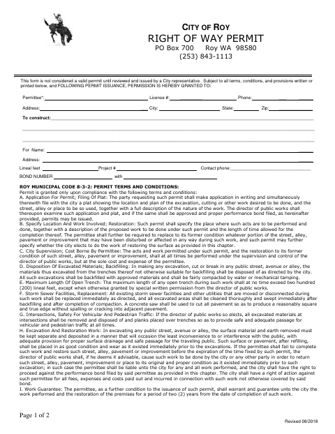 First page of the Right of Way Permit