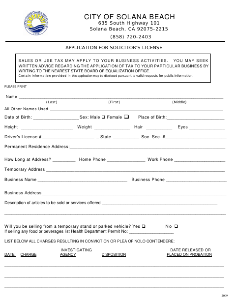 First page of the Application for Solicitor's License