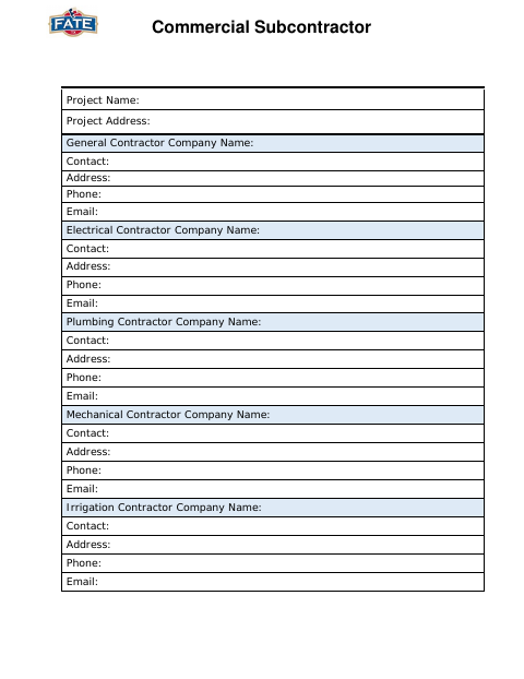 First page of the Commercial Subcontractor
