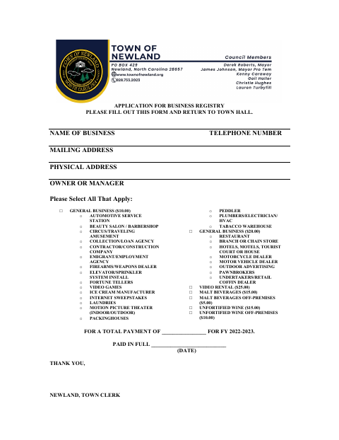 First page of the Application for Business Registry