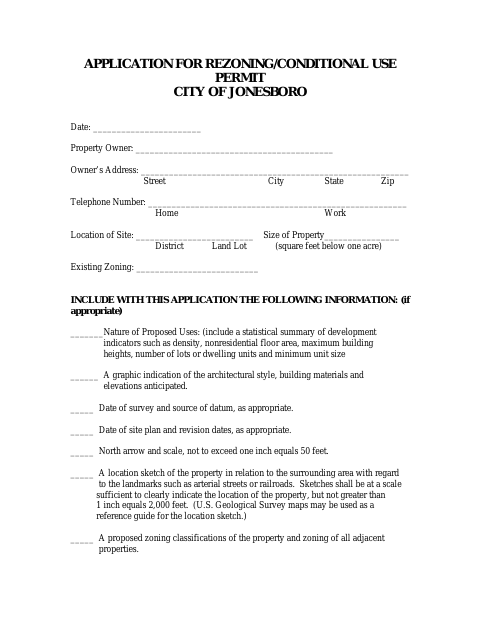 First page of the Application for Rezoning/Conditional Use Permit