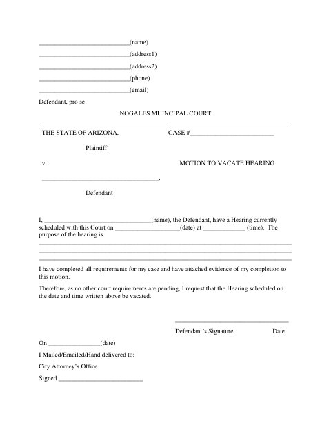 First page of the Motion to Vacate Hearing
