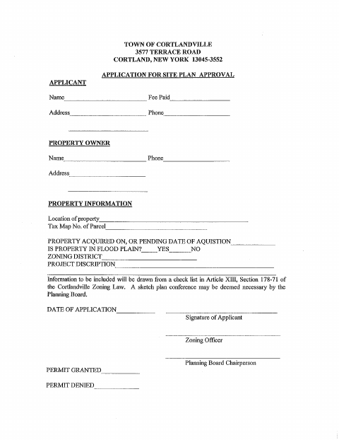 First page of the Site Plan Approval Application