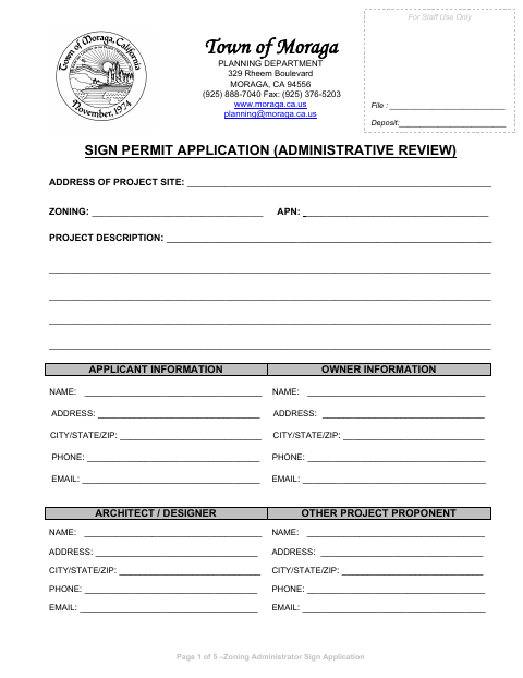 First page of the Sign Permit Application (Administrative Review)