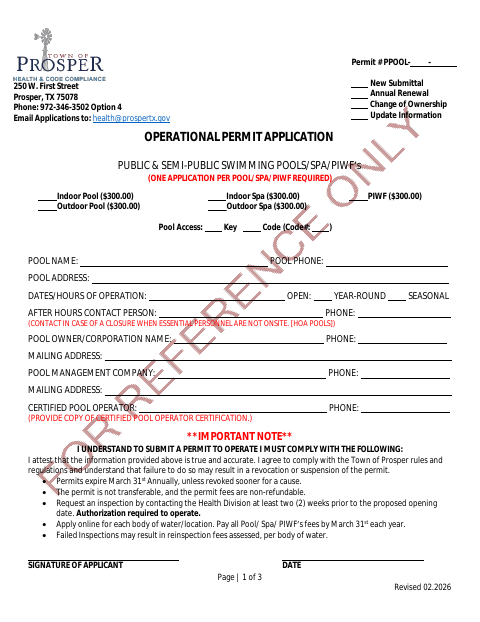 First page of the Operational Permit Application