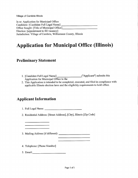 First page of the Application for Municipal Office