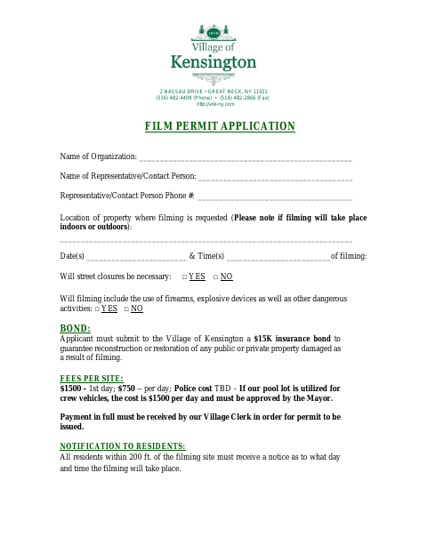 First page of the Film Permit Application