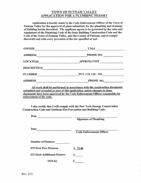 First page of the Plumbing Permit Application