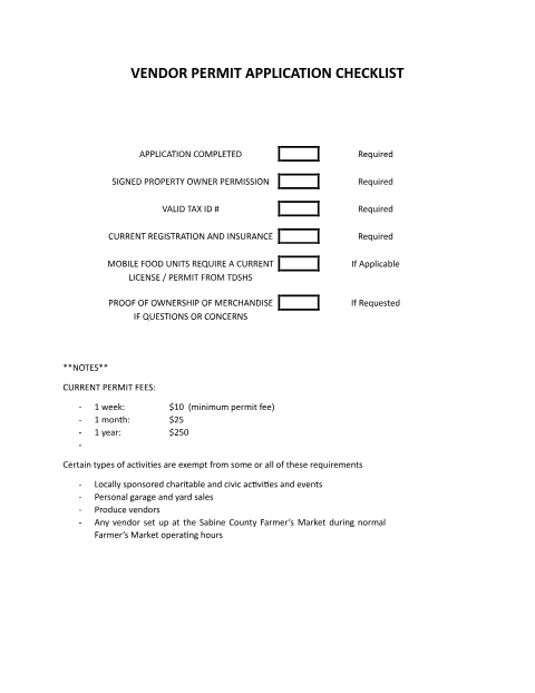 First page of the Vendor and Solicitation Permit Application