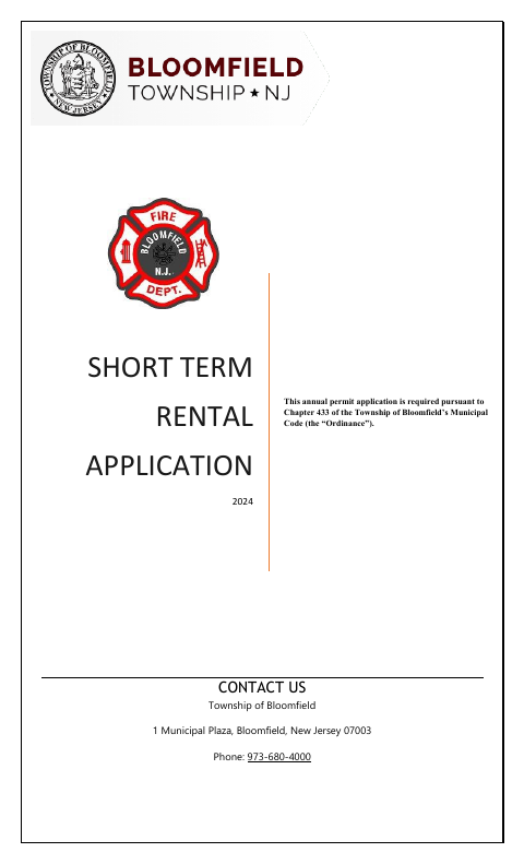 First page of the Short Term Rental Application