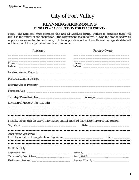 First page of the Minor Plat Application