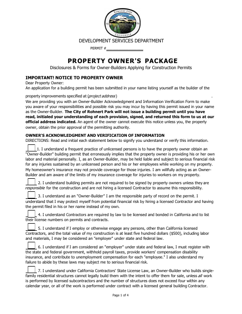 First page of the Owner-Builder Disclosure Form
