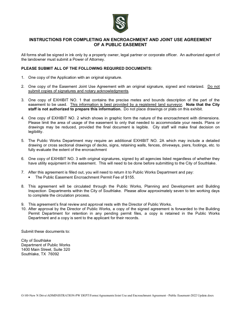 First page of the Public Easement Joint Use and Encroachment Agreement