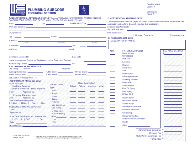 First page of the Plumbing Permit Application
