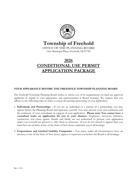 First page of the Conditional Use Permit Application Package