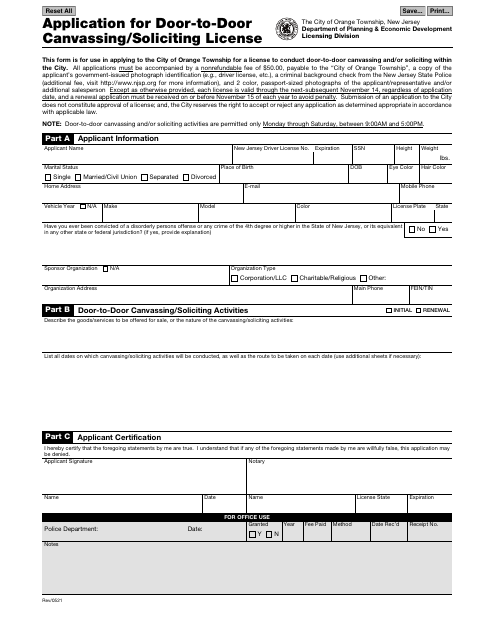 First page of the Canvasser and Solicitor License Application