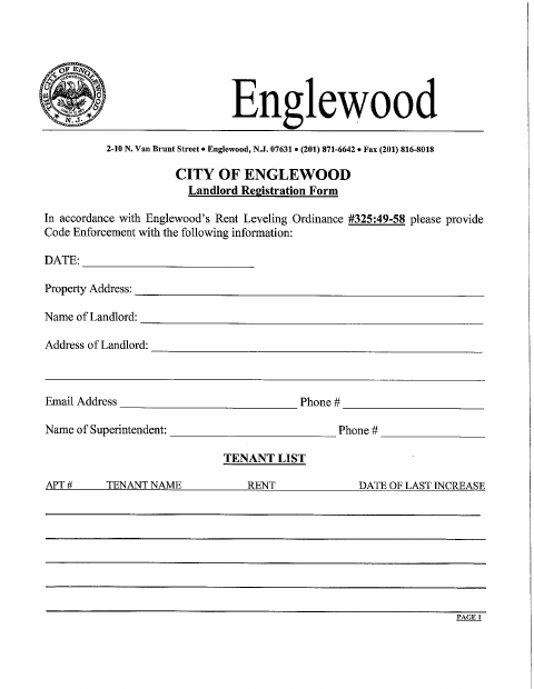 First page of the Landlord Registration Form