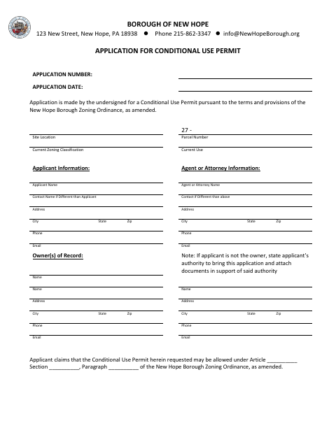 First page of the Application for Conditional Use Permit