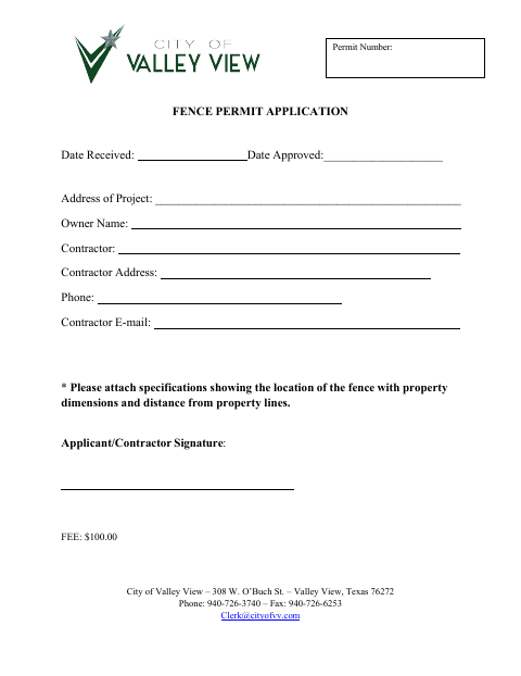First page of the Fence Permit Application
