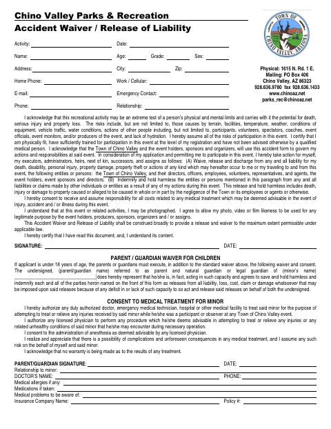 First page of the Accident Waiver / Release of Liability
