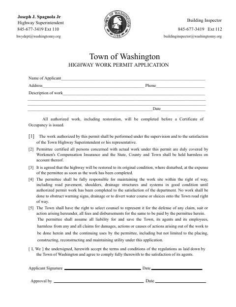 First page of the Highway Work Permit Application