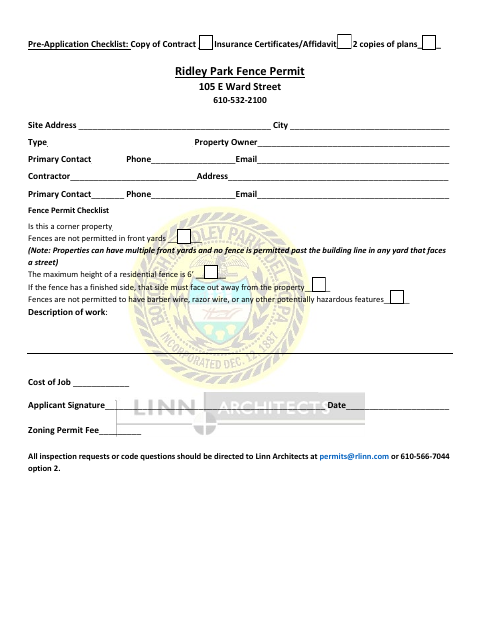 First page of the Fence Permit