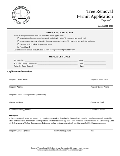 First page of the Tree Removal Permit Application
