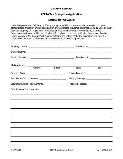 First page of the LERTA Tax Exemption Application