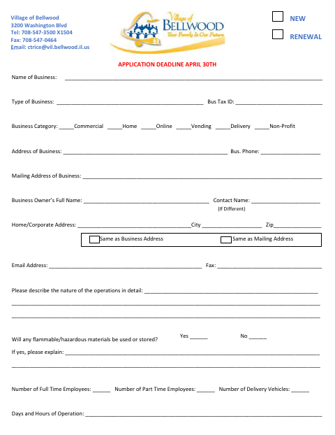 First page of the Business License Application