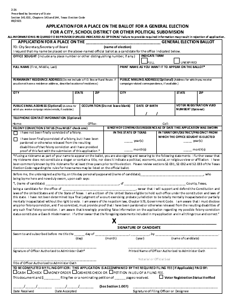 First page of the Candidate Application