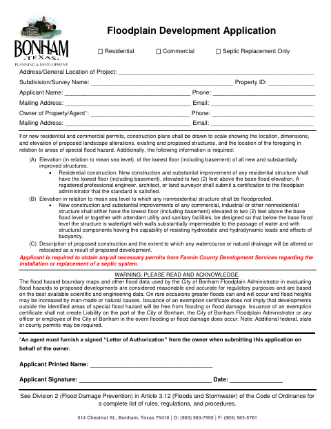 First page of the Floodplain Development Application