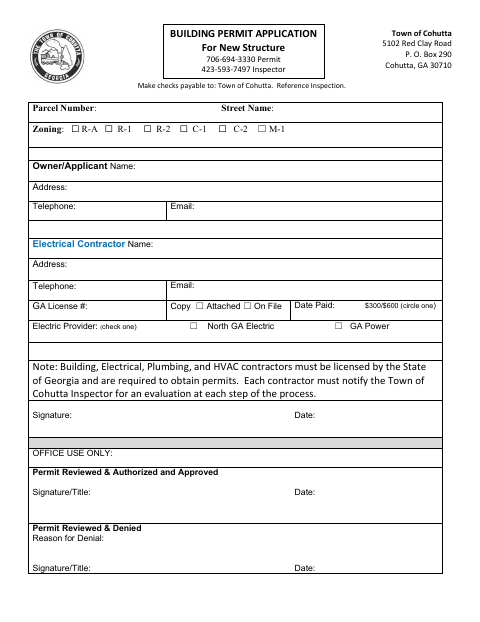 First page of the Building Permit Application for New Structure