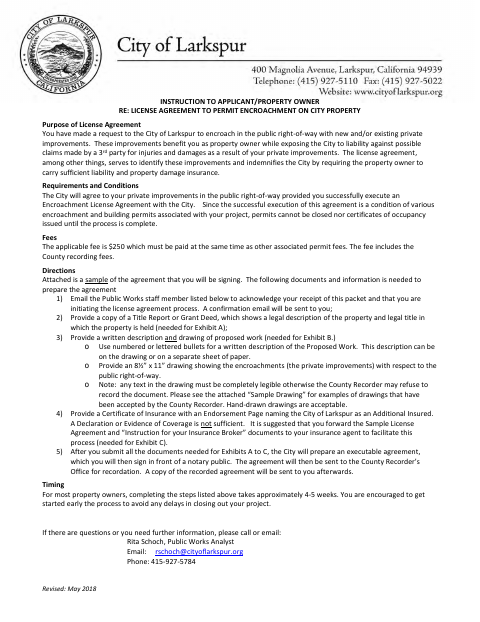 First page of the Encroachment License Agreement and Declaration of Restrictive Covenants
