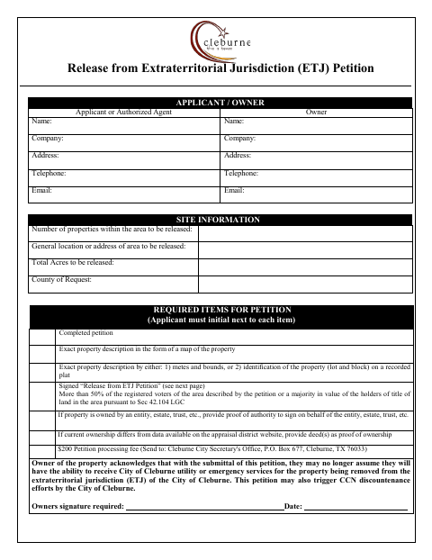First page of the Release from Extraterritorial Jurisdiction Petition
